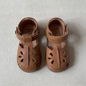 Brown Leather Sandals with Hook-and-Loop Strap